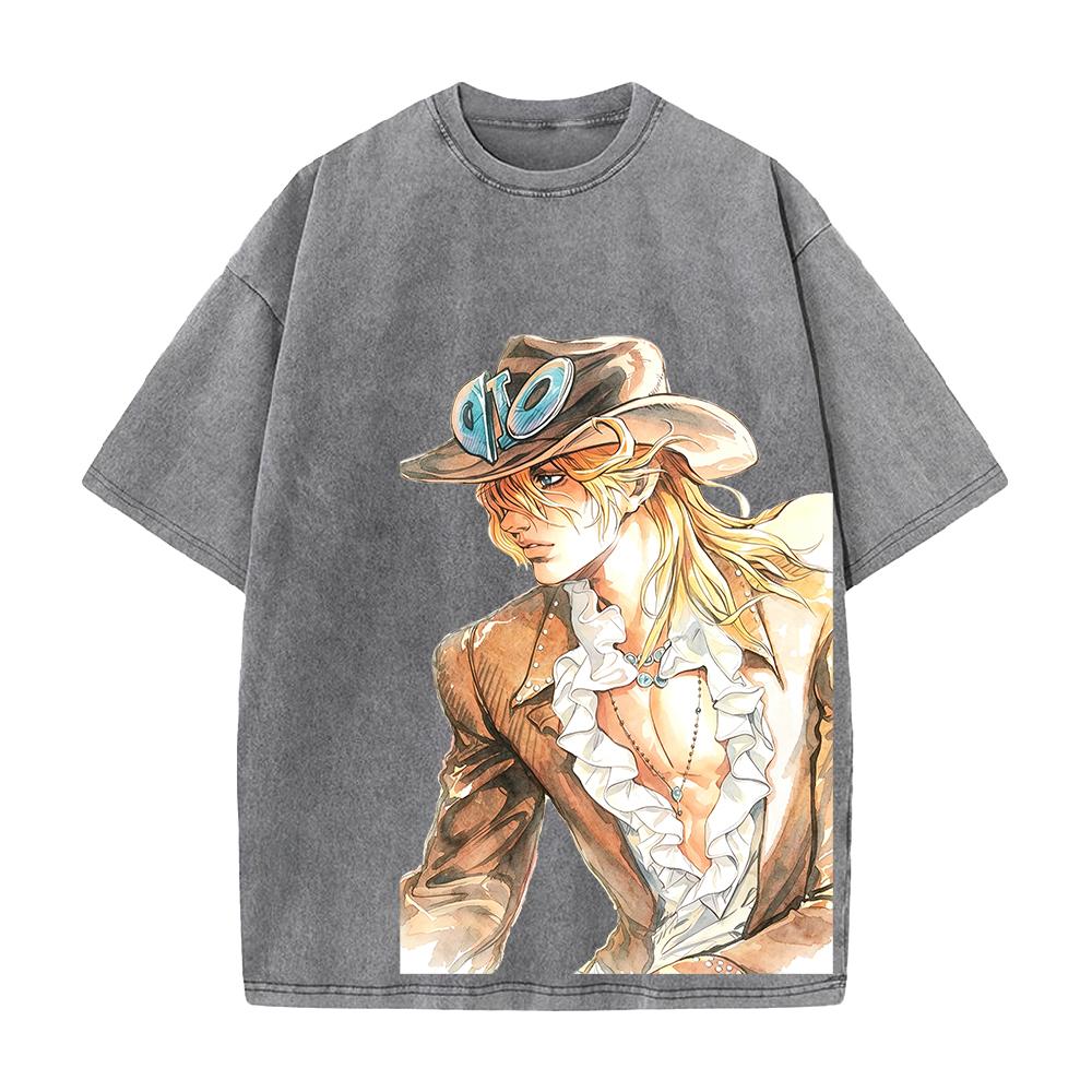 Manga JoJo's Bizarre Adventure Diego Brando Printed Tee Men Women Clothing Washed Cotton T-shirt Casual T Shirt Harajuku Tshirt