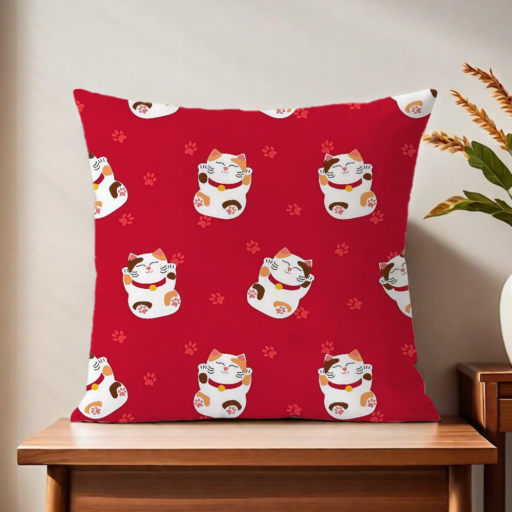 Maneki Neko Rich Luck Money Cat cushion cover Printed Pillow Unique Home Decor Sofa cushion cover home decoration