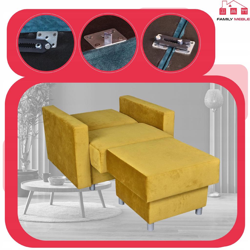 Alicja Reclining Armchair for Sleeping with a Container Family Meble Yellow Gold