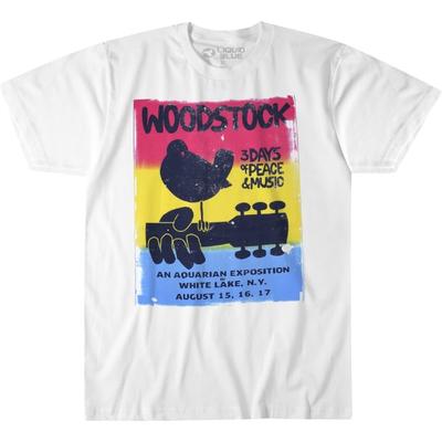 T-shirt à manches courtes Woodstock Poster Blanc Lac Standard Bleu Liquide Unisexe Adulte