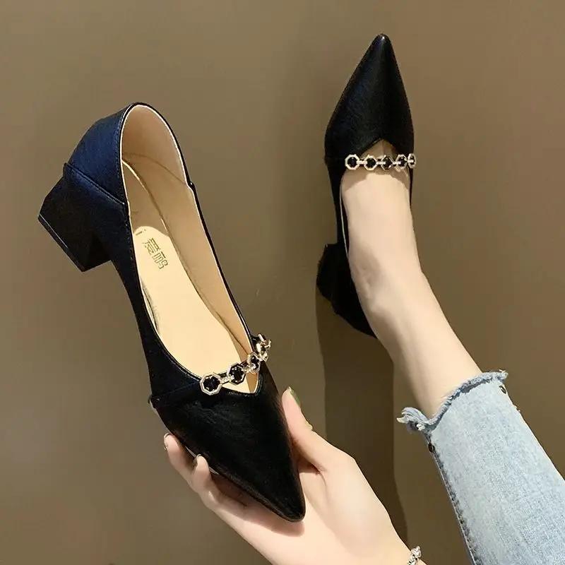 Women's Summer Footwear Blue Shoes For Woman 2025 Yellow With Medium Heels Pointed Toe On Sale Offer Wholesale Stylish A E