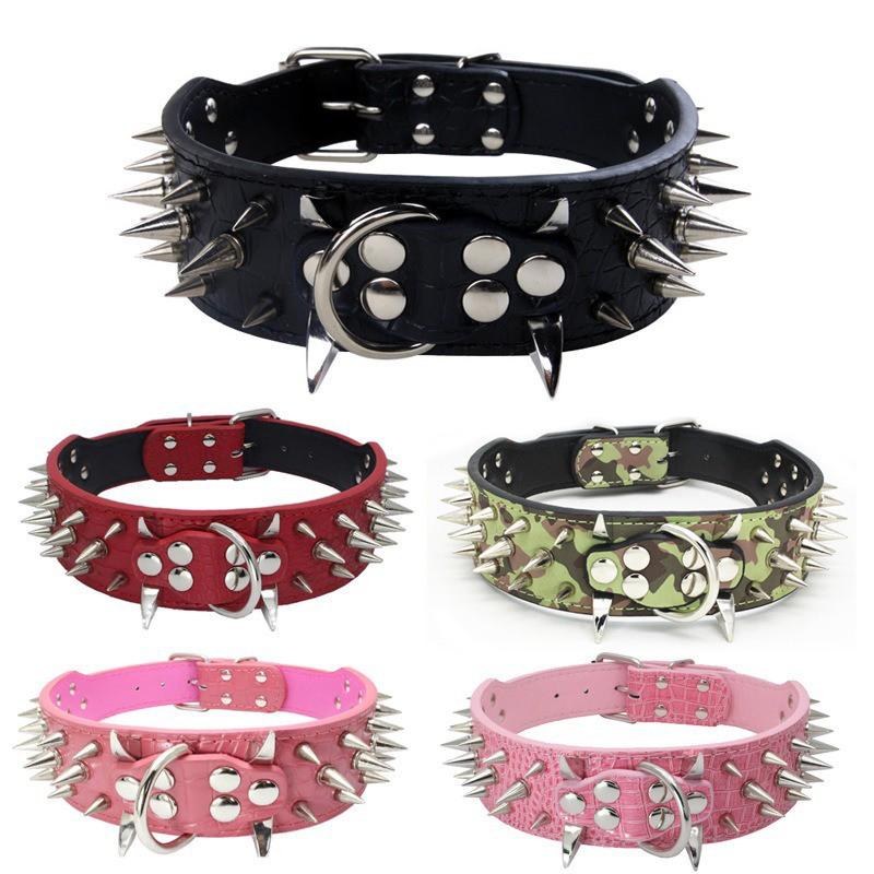 Studded Dog Collar With Rivet Decor PU Leather Medium Large Dogs Adjustable Anti-Chew Neckband