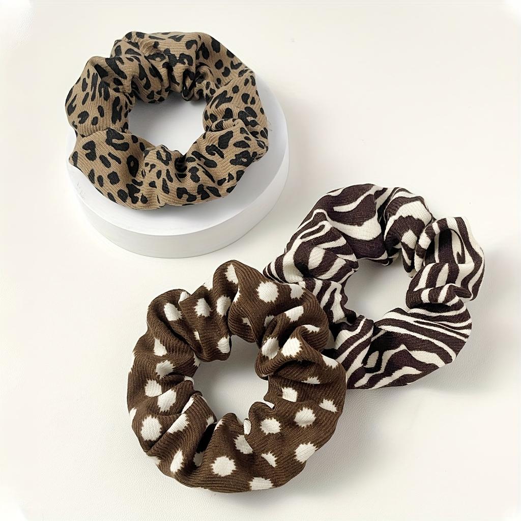 5pcs Retro Hair Scrunchies Leopard Print Cow Spot Polka Dot Pattern Elastic Hair Ties Hair Accessories Hairband Elegant Hairband