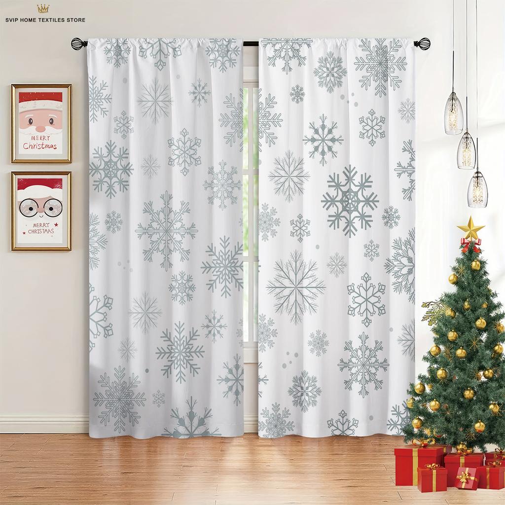 2pcs Snowflake Santa Claus Christmas Decorative Curtains Holiday Party Decorative Curtains New Year Gifts Machine Washable