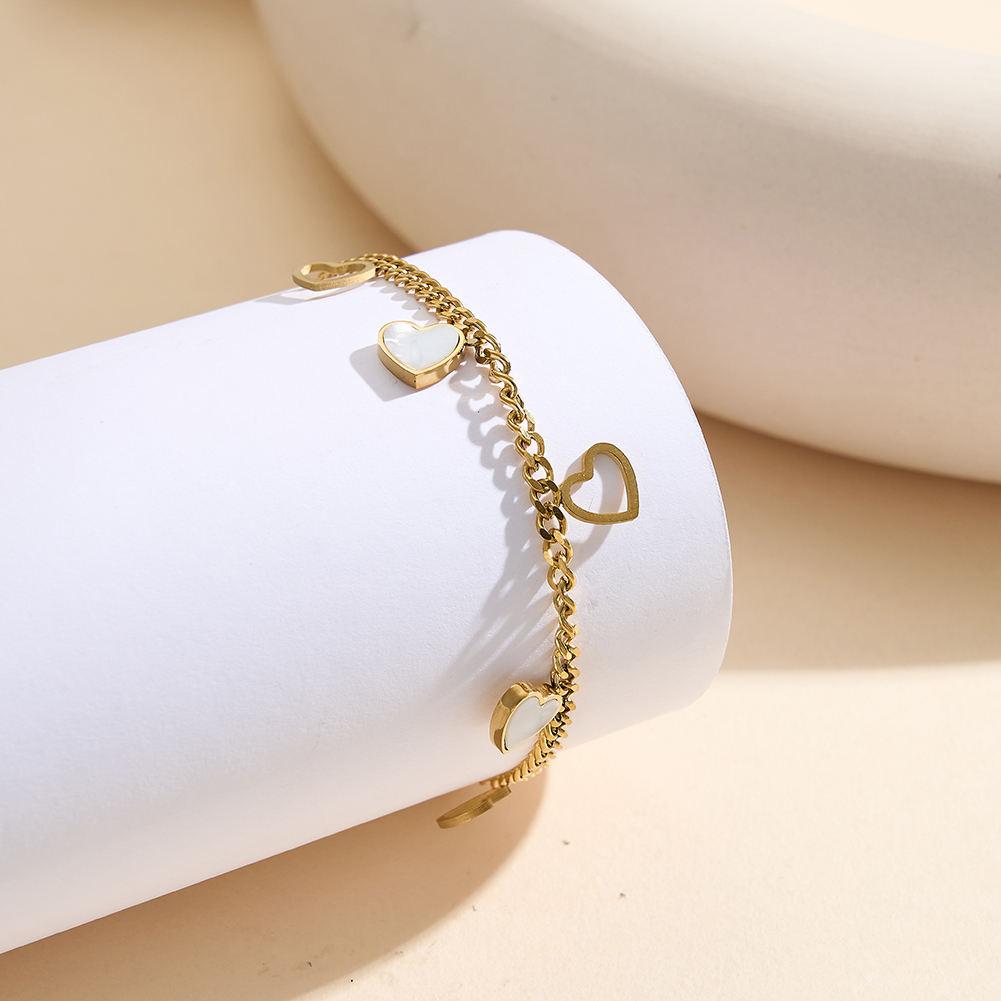 Fashion Wedding Party Gift Trendy Waterproof 18K Gold Plated 304 Stainless Steel Shell Heart Chain Bracelet for Women