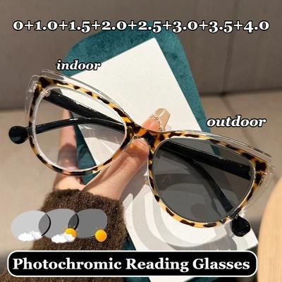 Damen Modische Cat-Eye Photochrome Lesebrille Herren Blaulichtfilter Augenschutz Lesebrille 0 bis +4.0