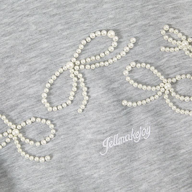Women's Beaded Bow Round Neck Sweatshirt