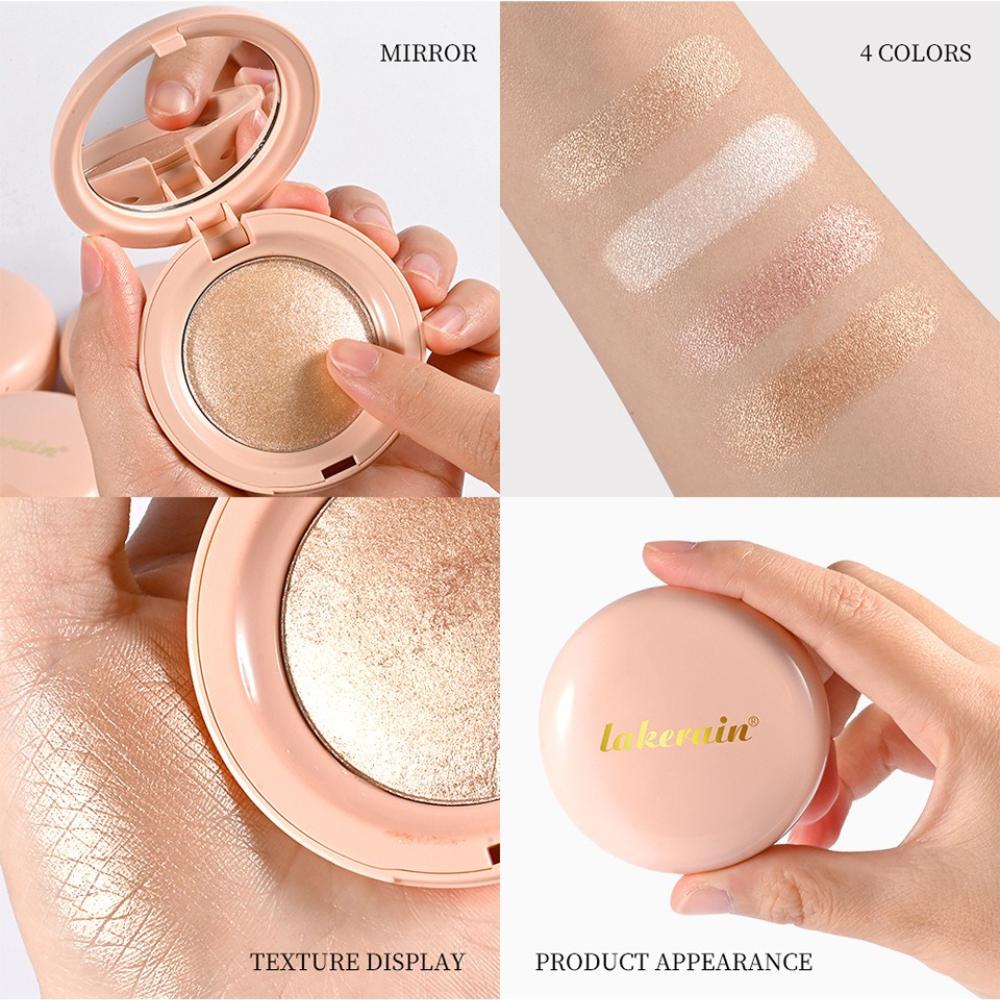 Radiant Light Silken Touch Highlighter, Baked Powder Luminous Glow Highlighter Makeup Palette with Mirror, 4 Buildable Shimmer Shades, Glass Skin