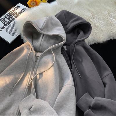 Trendy Unisex Hooded Cardigan Sweatshirt: Herfst-Winter Heren Casual Ritsjack met Plus Fluweel.