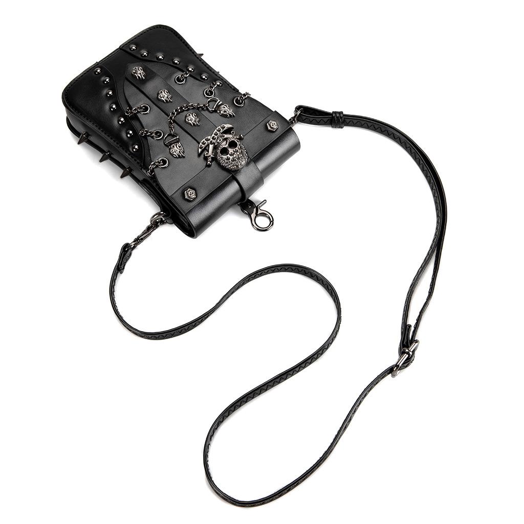 European and American Retro Women's Shoulder Bag, Personalized Punk Rivet Skull Crossbody Bag, Mobile Phone Coin Purse