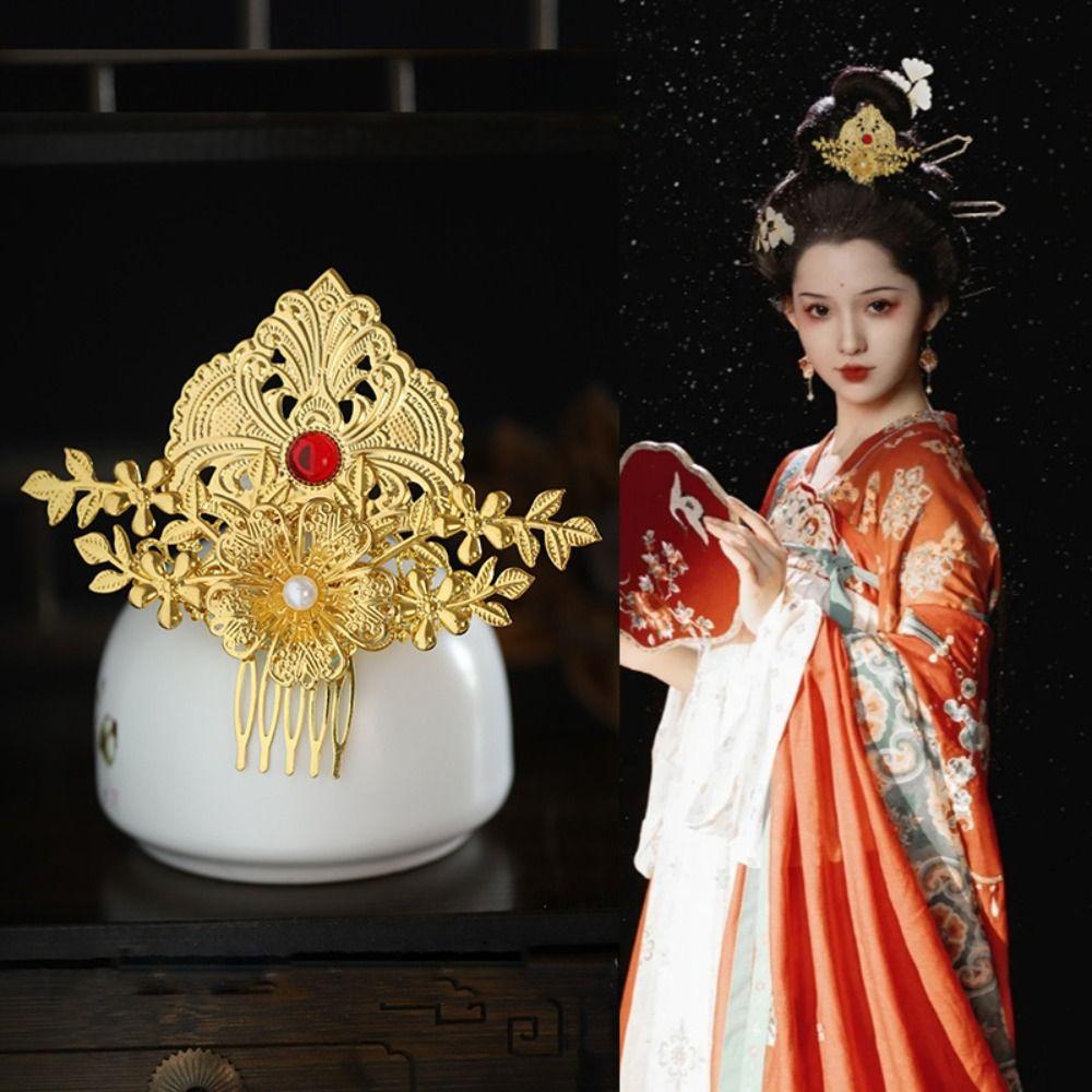 Gold Chinese Style Hairpin Floral Women Hair Stick Hair Accessories Hanfu Hair Comb Girl