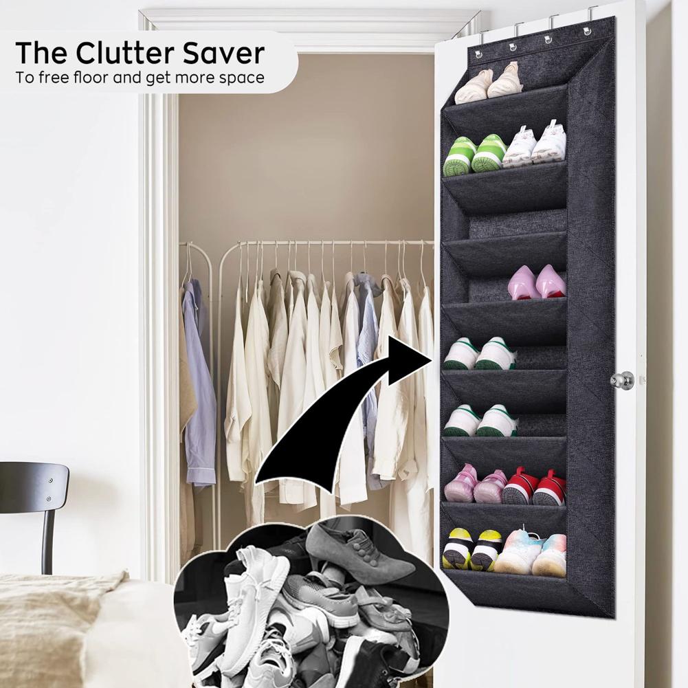 Wall Mounted Shoe Storage Bag Large Over Door Hanging Shoe Organiser Behind Doors with 4 Metal Hooks Shoes Rack Storage Bags