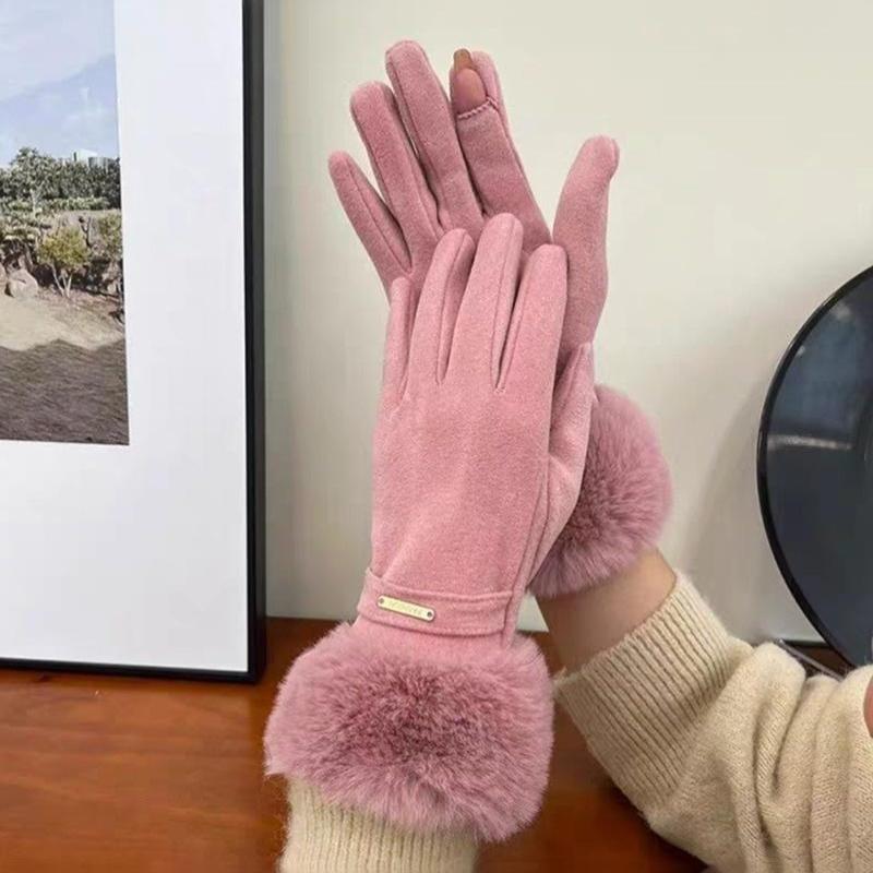 Winter Women'S Warm Gloves Have Windproof And Cold Resistant Properties, Thick Fur Lining, And Touch Screen Gloves