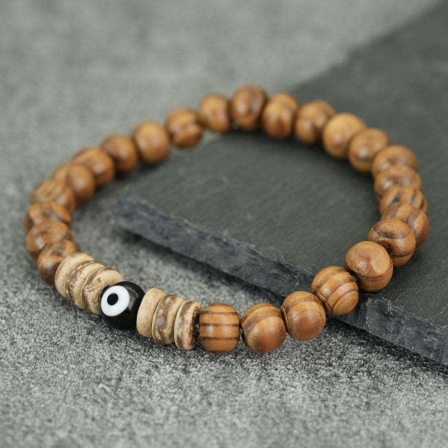 

Noter Natural Wooden Bracelet For Men Turkey Evil Eyes Charm Braslet Lightweight Comfortable Energy Healing Strand Braclet Joias 19.5cm(7.7inch)