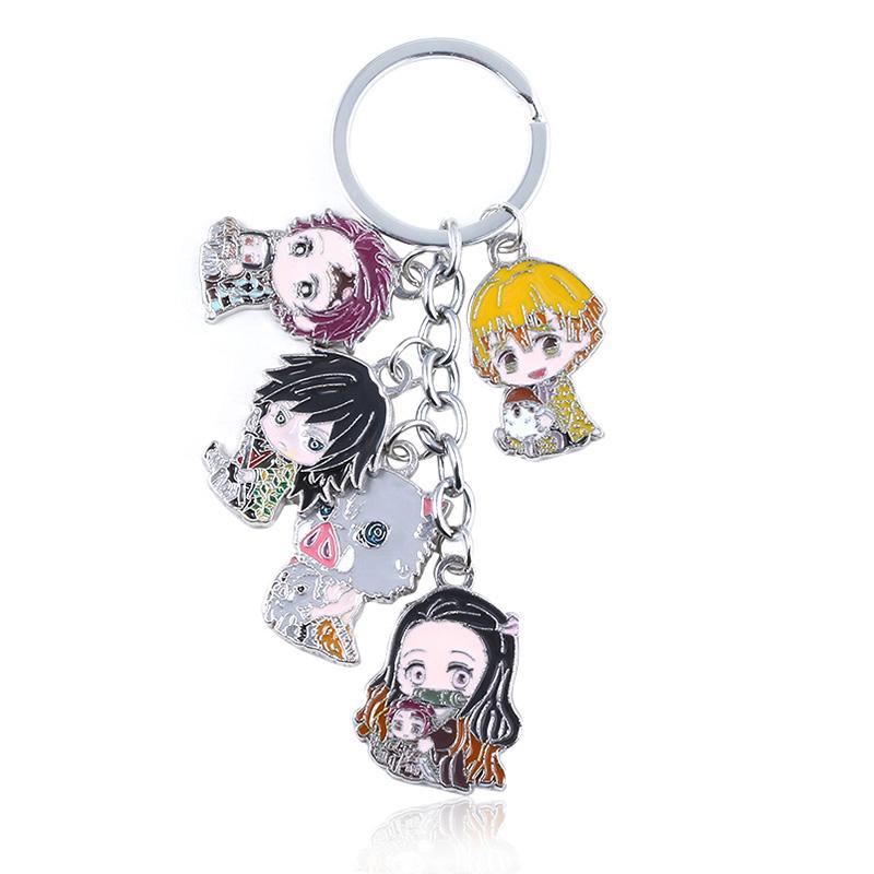 Anime Demon Slayer Metal Keychain Kimetsu No Yaiba Tanjirou Nezuko Agatsuma Zenitsu Figure Pendant Keyring Cosplay Jewelry