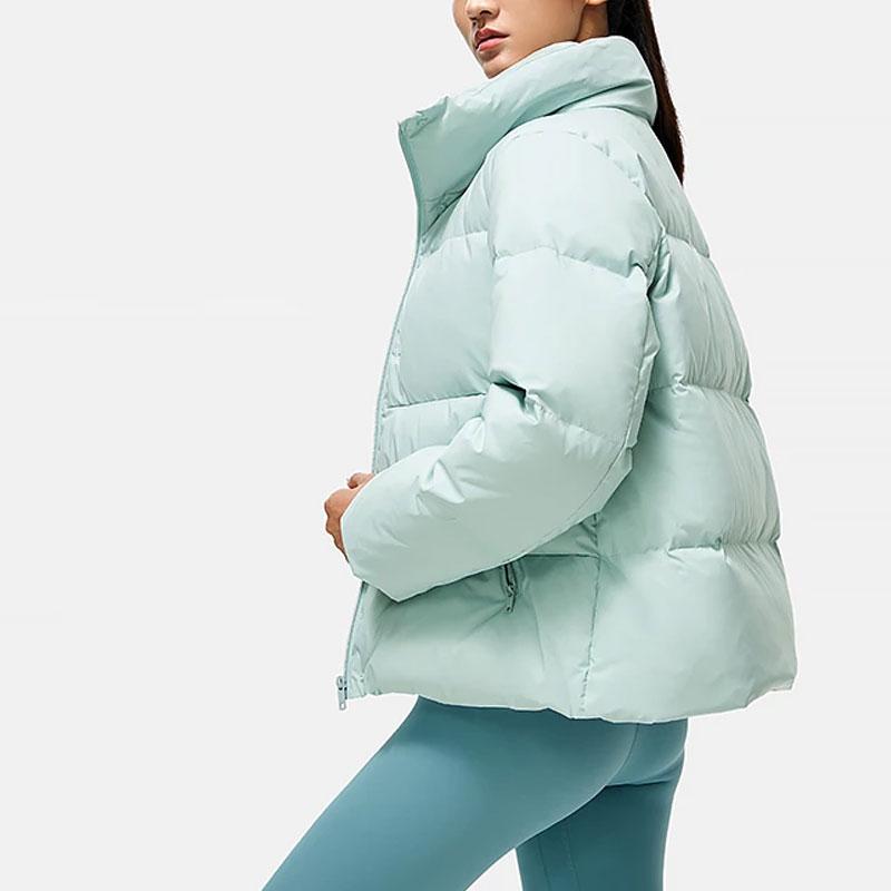 Li Ning Fitness Series FW23 Solid Color Stand Collar Water Resistant Anti Static Loose Down Jacket Women Outerwear Stone-Blue-Gray AYMT096-5