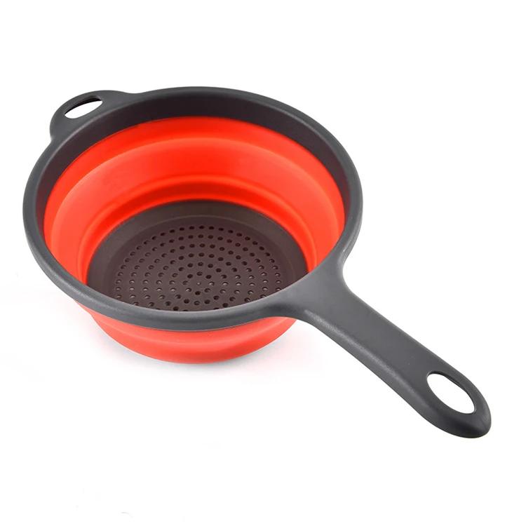 Foldable Drain Basket Silicone Collapsible Colander Bowls Fruit Vegetable Washing Basket with Handle Strainer