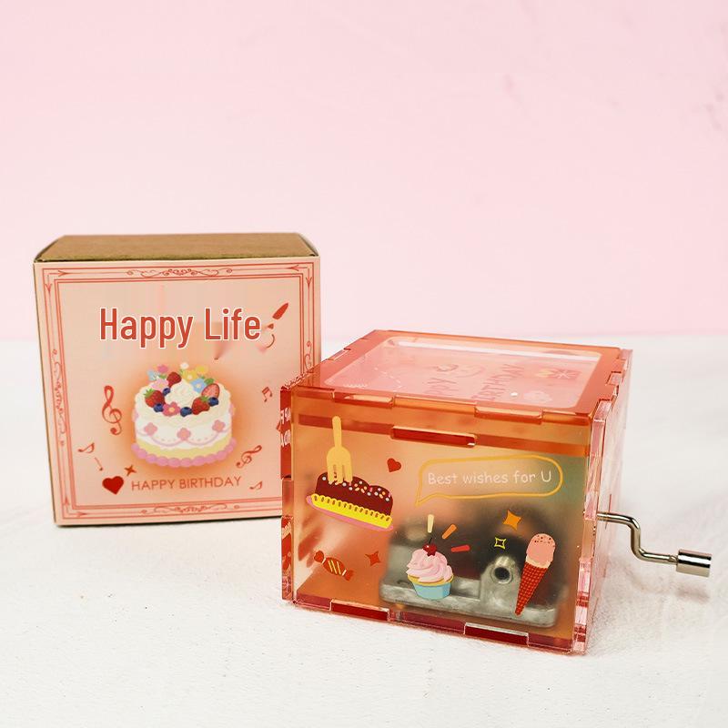 Acrylic Handmade Cartoon Pet Music Box - Hand-Cranked Eight-Tone Ornament