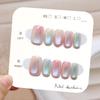 10 Pcs Short Rainbow Gradient Cat Eye Square False Nails Detachable Press On Nail Tips For Women