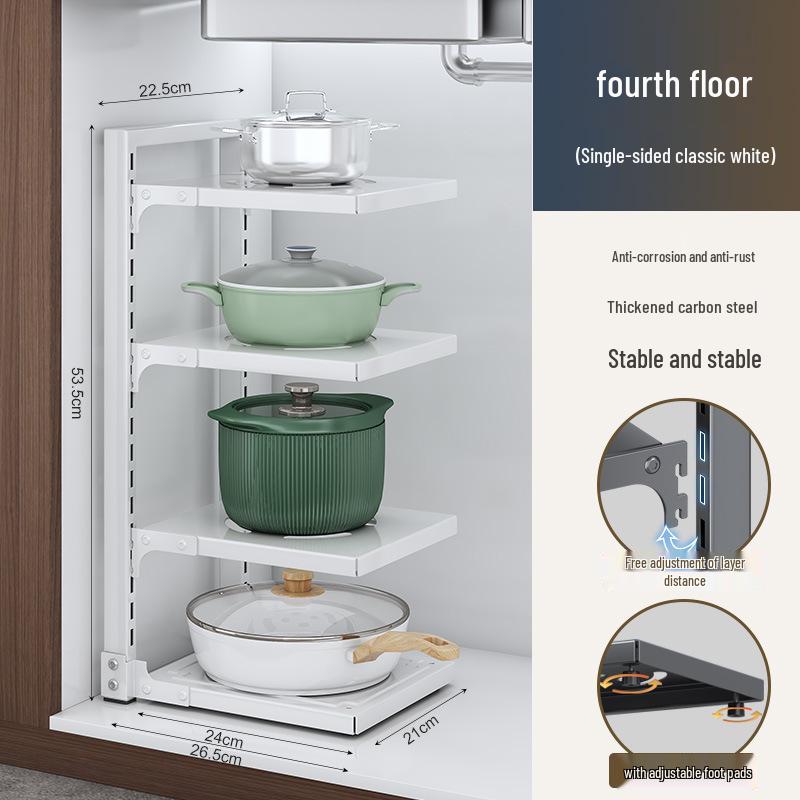 Flerlagrigt köksförvaringsställ för bänkskivor och under diskbänken - Organisera kastruller och stekpannor