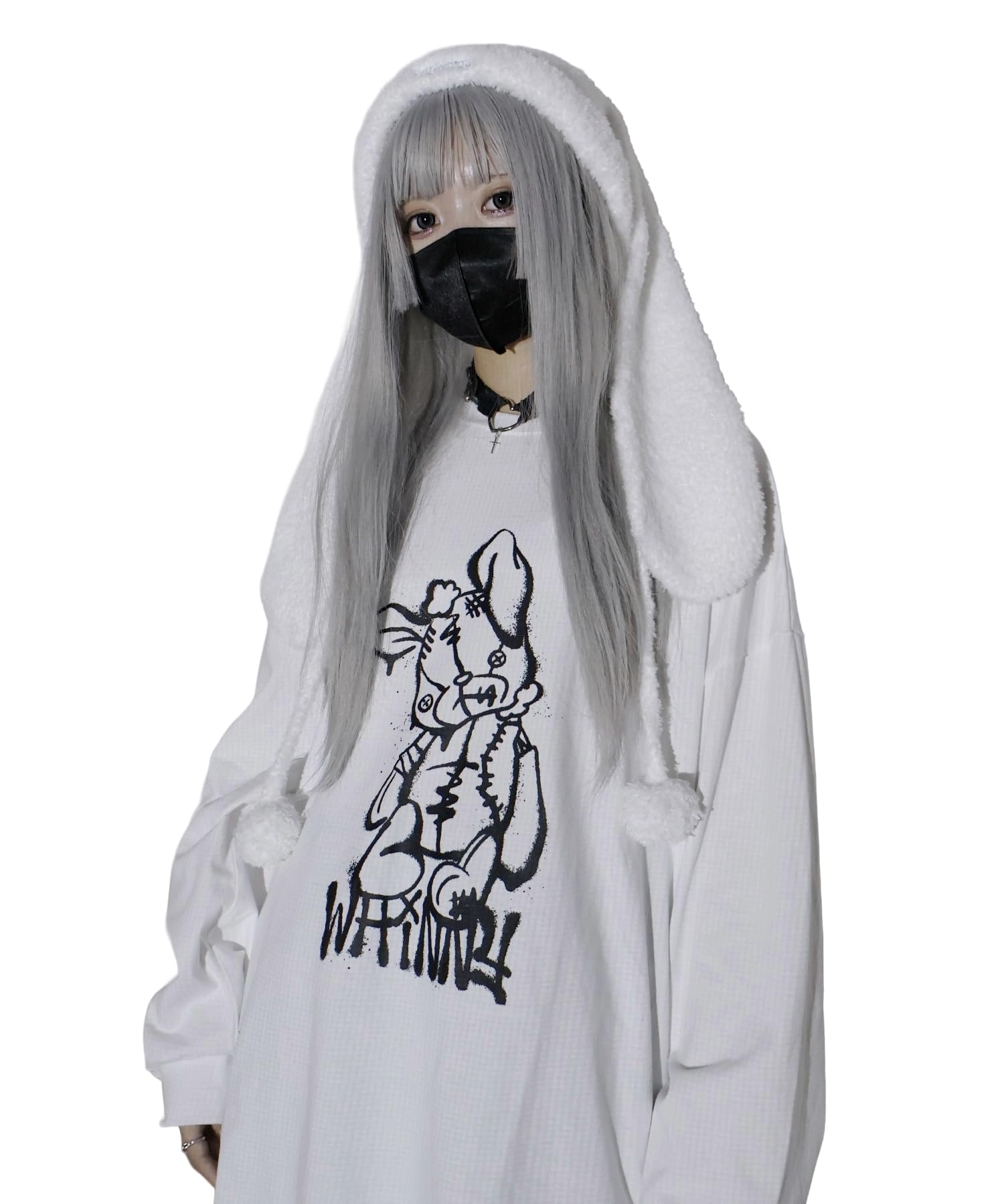 

WEGO Whinny Rebellious Dark Rabbit Большой пуловер с длинным рукавом Размер Белый Топ, Футболка, Милый, Девичий, Субкультура, Женский, F, белый