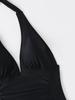 Sexy V Neck Halter Lace Up Pleated Slim Waist Bikini Swimsuit For Beach