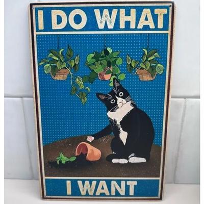 Kat Blikbord Metalen Wandkunst 20x30cm, Woondecoratie Plaquette