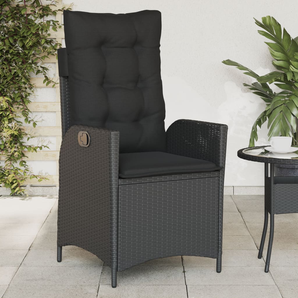 2 Piece Garden Armchair with Cushions Adjustable Black Poly Rattan