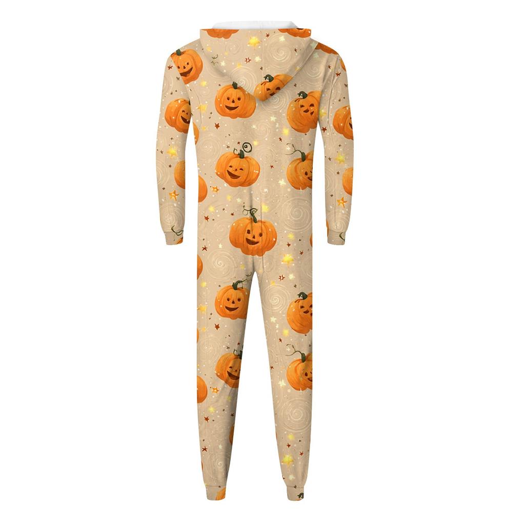 Halloween Print Family Matching Hooded Long Sleeved Zippered Jumpsuit Set