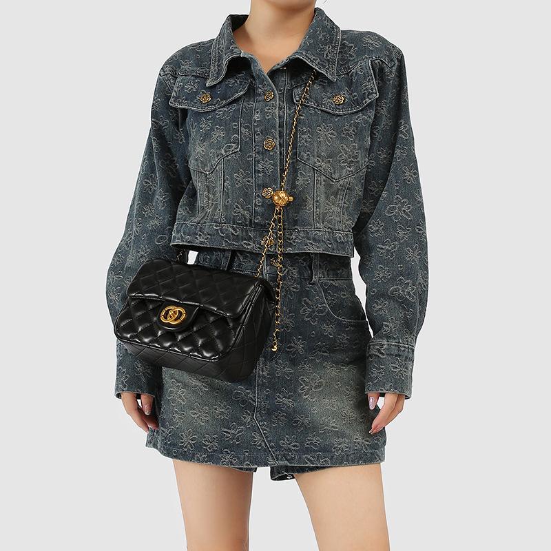 Women's Quilted Chain Crossbody Bag with Golden Ball - Trendy Small Square Design for Summer