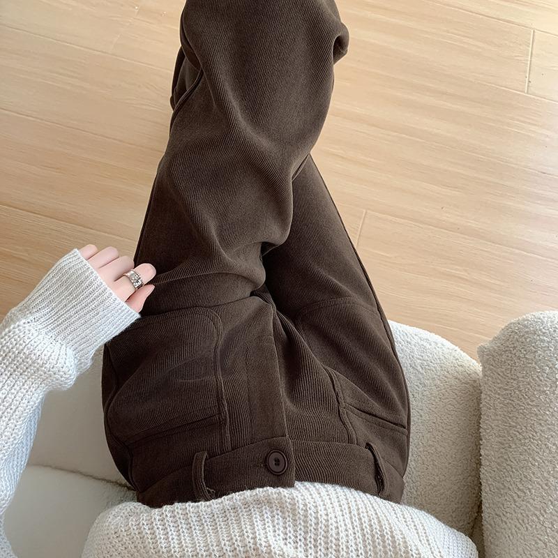 

Женские прямые вельветовые брюки с высокой талией, утолщенные широкие брюки на осень-зиму XL кофейный