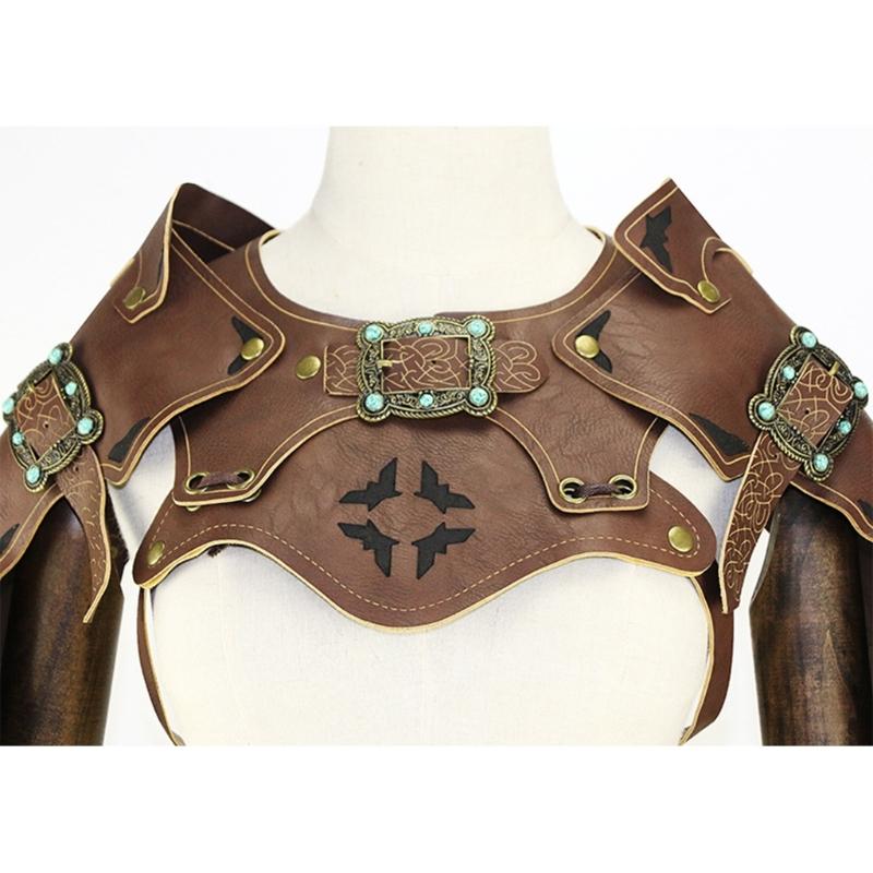 Medieval Faux PU Leathers Costume Armour Halloween Cosplay Warrior Armors Shoulder Armour, Double Shoulder Guard Harness
