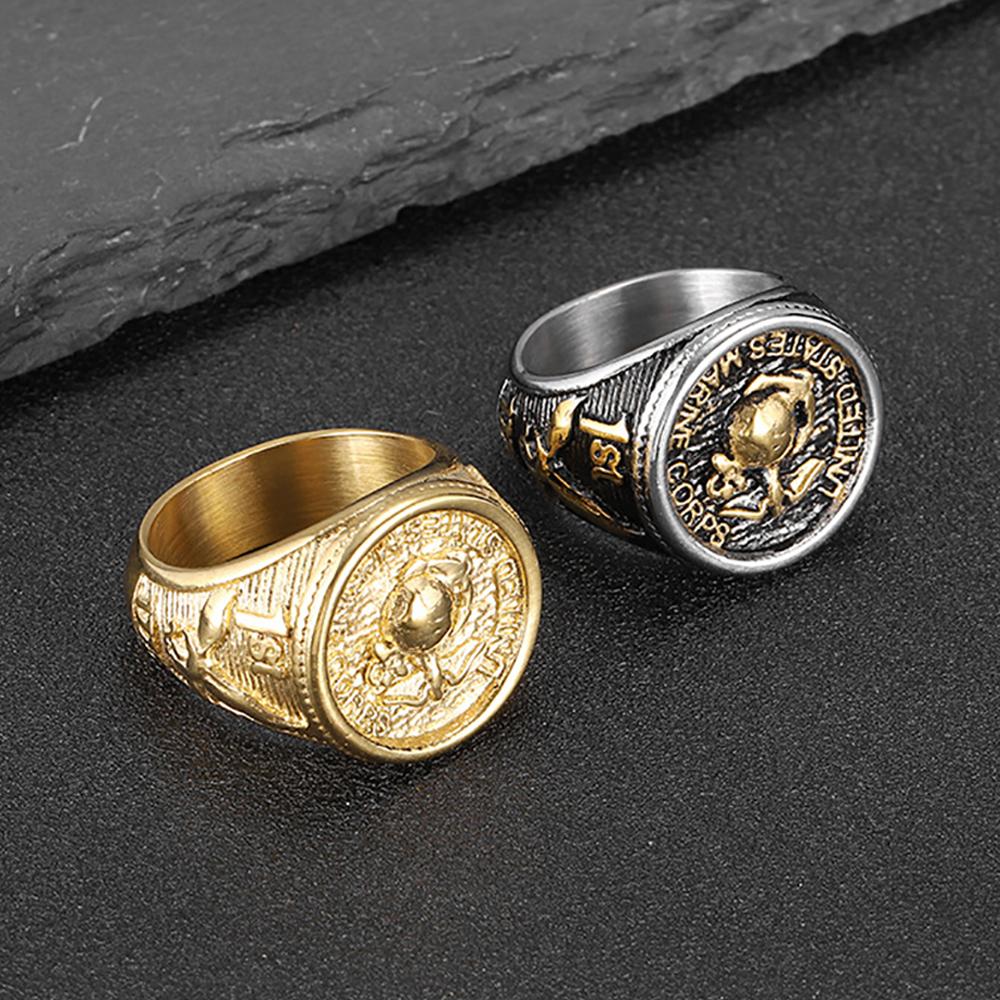 Gothic Vintage Marines Army Design Rings For Men Boy Stainless Steel Punk Biker Fashion Team Eagle Ring Amulet Jewelry Wholesale