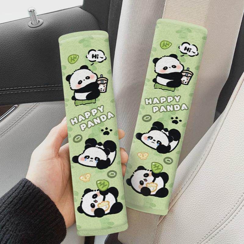 Car Seatbelt Shoulder Pad Panda Cute Car Decoration for Girls Car Seatbelt Protector Creative Car Interior Decoration Seatbelt Shoulder Pad Cover 2-Pack (Three Pandas)