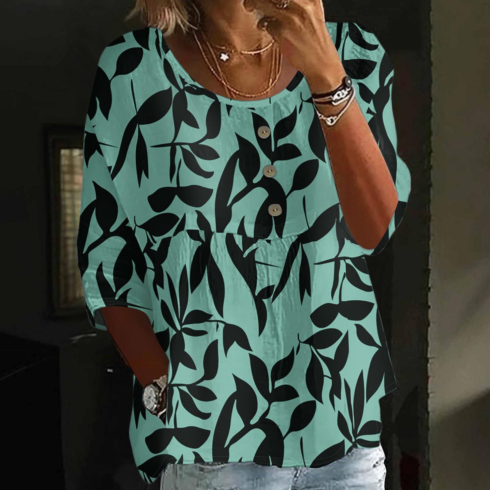 

Linen Shirts For Women 3/4 Sleeve Button Down V Neck Summer Tops Dressy Casual Cute Shirts XL