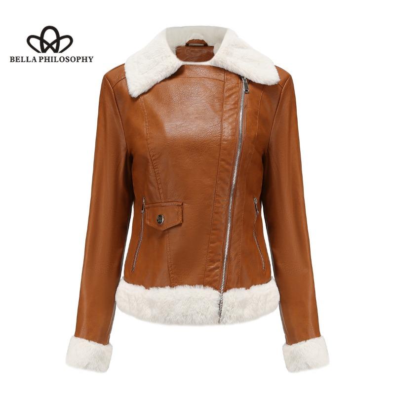 Fall Winter New Padded Leather Jacket Women Warm Long-sleeved Lapel Coat Casual Jacket Women's Jacket