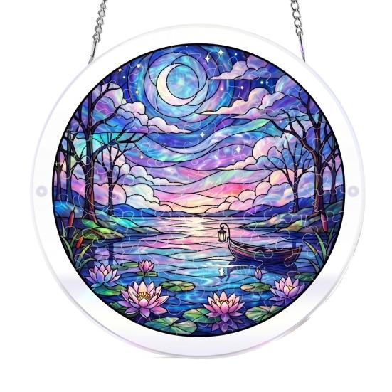 Acryl Puzzle Sonnenfänger 83 Teile DIY Sonnenfänger Bastelset für Erwachsene Buntglas Fenster Hängeornament für Haus Garten Dekoration