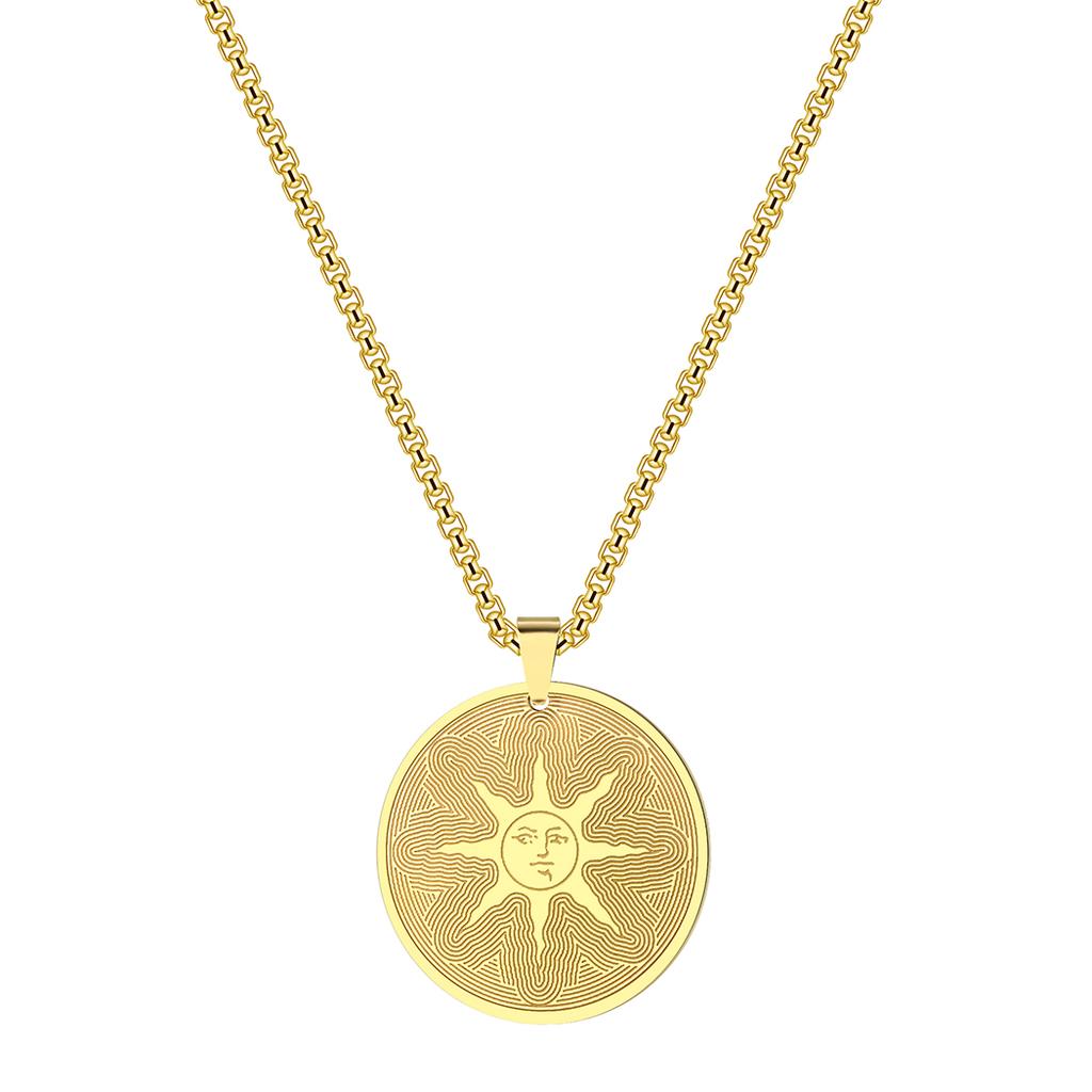 Kinitial Stainless Steel Dark Souls Warrior of Sunlight Pendant Necklace Trendy Round Charm Sun Jewelry For Friends Bijoux Femme