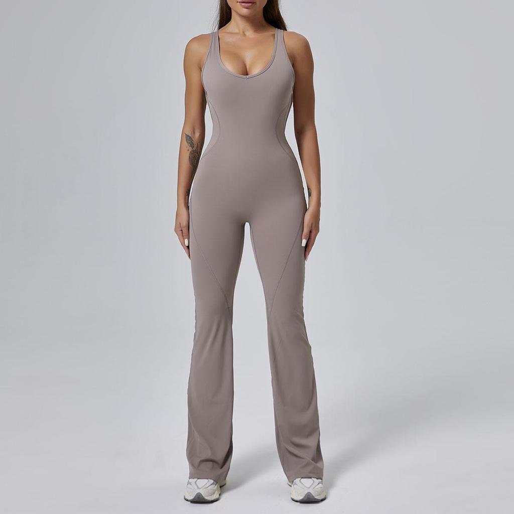 Premium Women's Yoga Suit - Peach Hip-Lifting One-Piece with Flared Pants