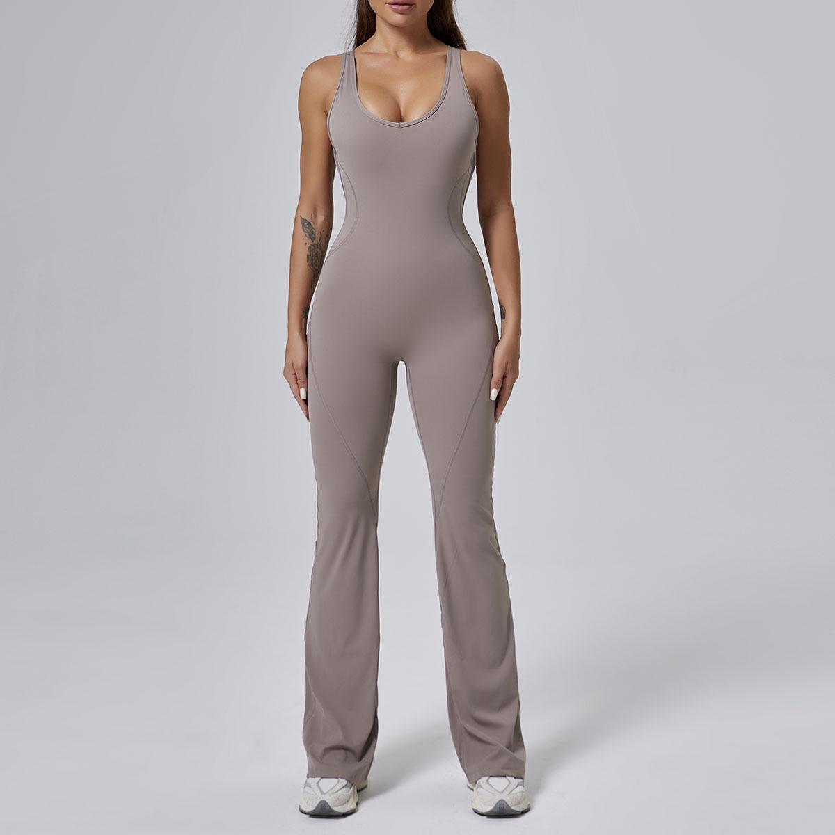 

Premium Women s Yoga Suit - Peach Hip-Lifting One-Piece with Flared Pants Large льняной