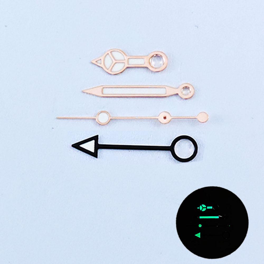 GMT NH34 Watch Hands Rose Gold 4Pins Fit NH34A Movement Blue Green Luminous Pointers Gmt-Needles Mod for Seiko Mod Parts