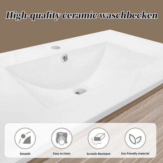 Bathroom Sink Cabinet with Drawer Modern Natural White Wood Grain Heavy Duty Lavatory Wall Mount Wash Basin Vanity Cabinet
