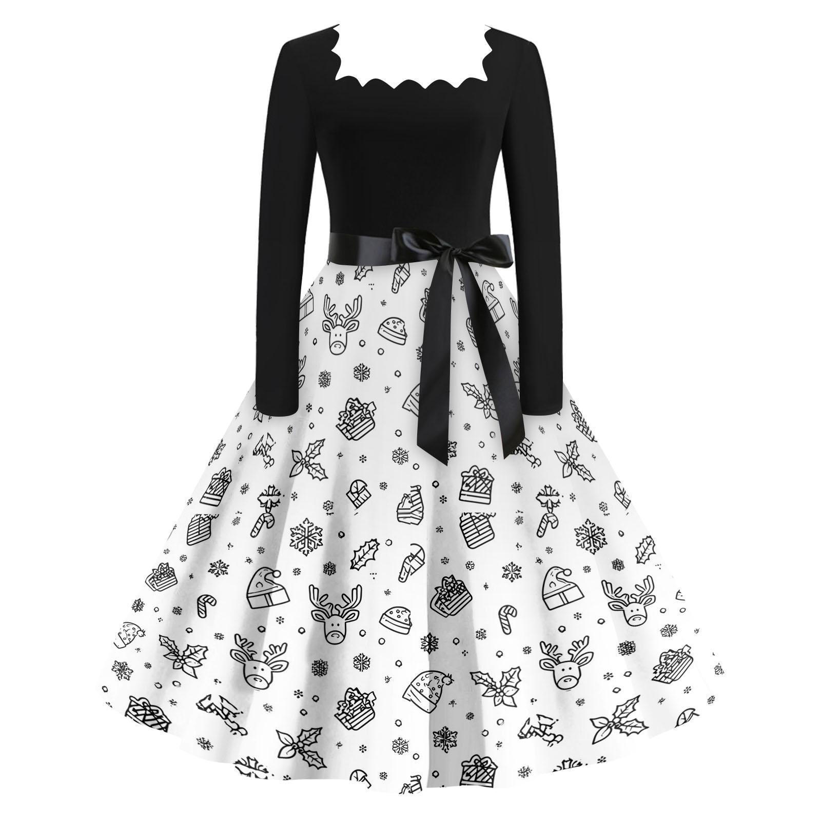

Women s Casual Fashion V Neck Christmas Printed Vintage Dress XL
