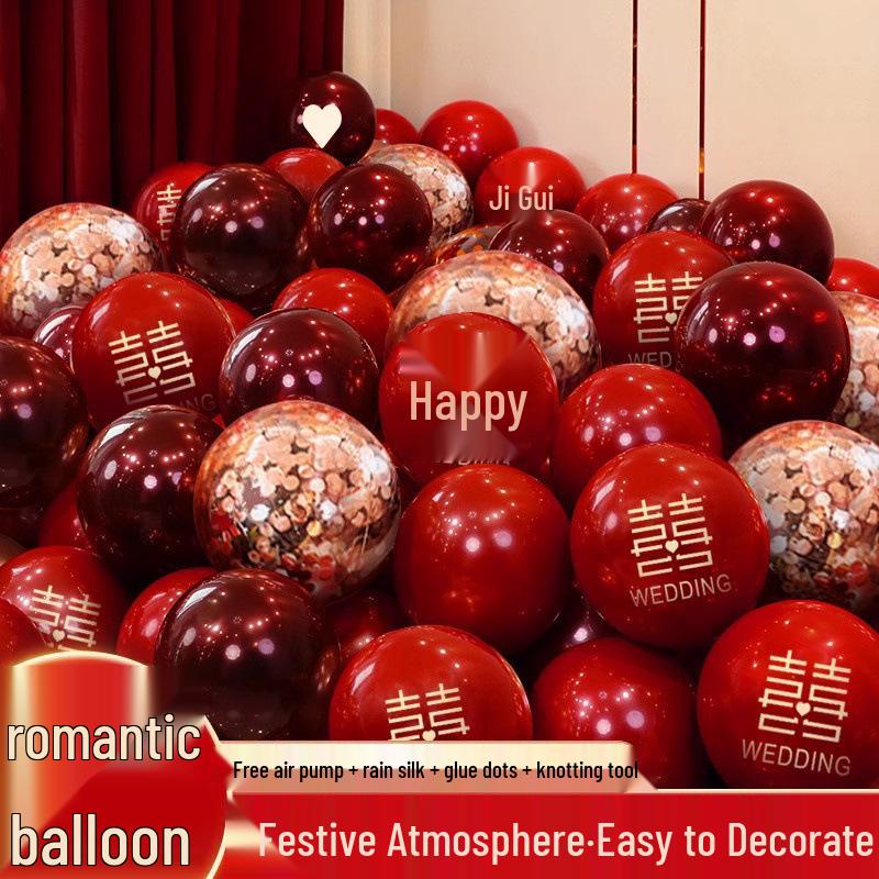 Da Li Red Wedding Balloons - Engagement & Wedding Decoration Supplies with Double Happiness Theme
