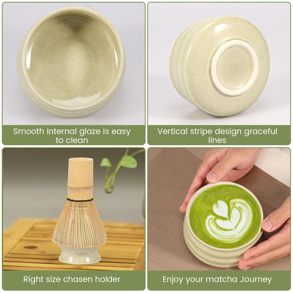 7Pcs Matcha Whisk Set Elegant Matcha Making Set with Matcha Whisk Matcha Whisk Storage Holder Matcha Powder Sifter Ceramic Bowl