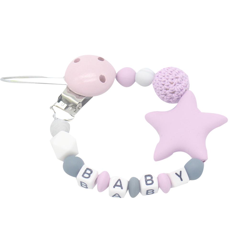 Colorful Silicone Star Leters Bead Chain Clip Holder Baby Feeding