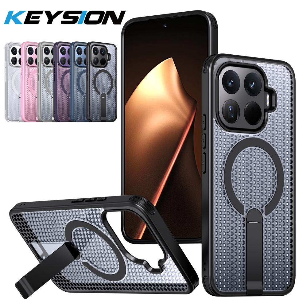 KEYSION Hollow Heat Dissipation Magnetic Case for Xiaomi 17T Pro 5G Cooling Hide Stand Shockproof Phone Cover for Xiaomi 17T 5G