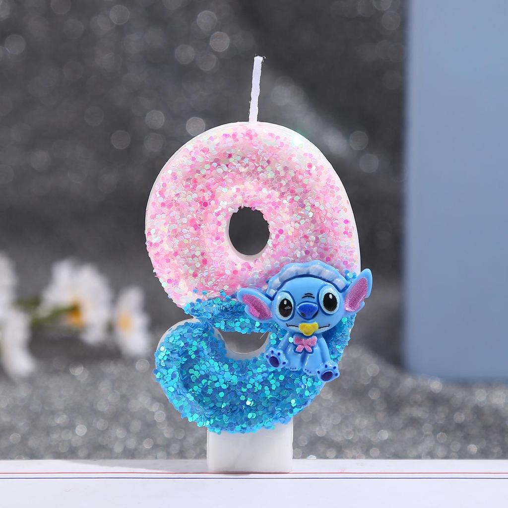 Cartoon Blue Long-Eared Animal Digital Candle for First Birthday Cake Decoration - Number 0