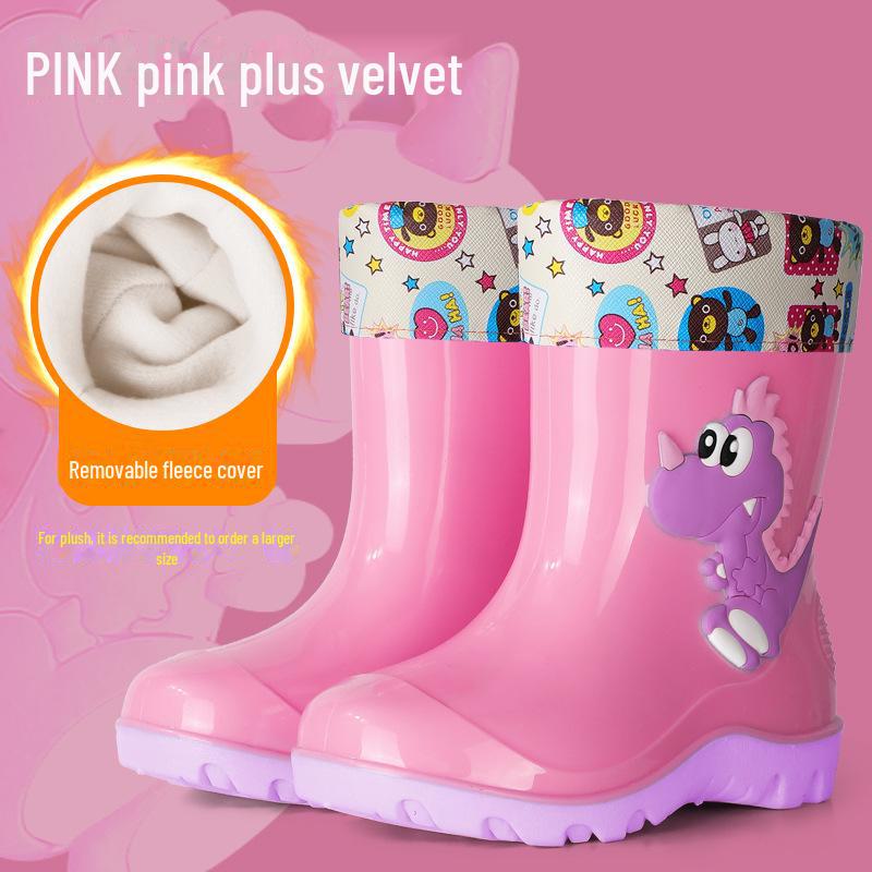 

Детские резиновые сапоги с динозаврами: Милые полусапожки для воды с бархатной подкладкой для мальчиков и девочек. 170 (Insole 16.5cm)