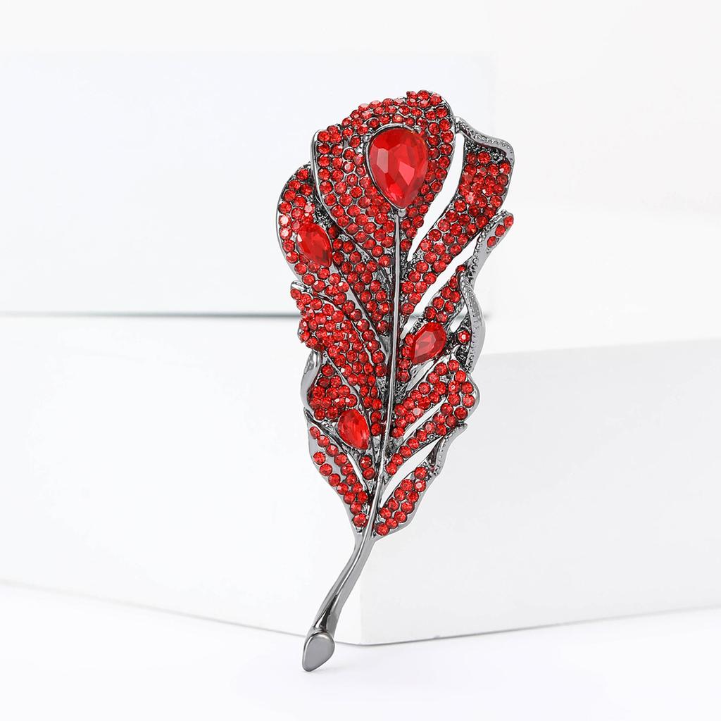 Creative Light Luxury Alloy Rhinestone Feather Brooch Temperament Versatile Women'S Suit Coat Corsage Jewelry Pin